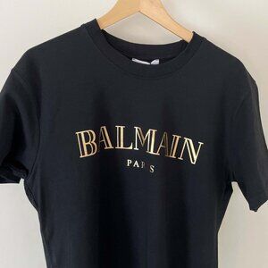Vintage Balmain Black T-shirt With Gold Text Size S